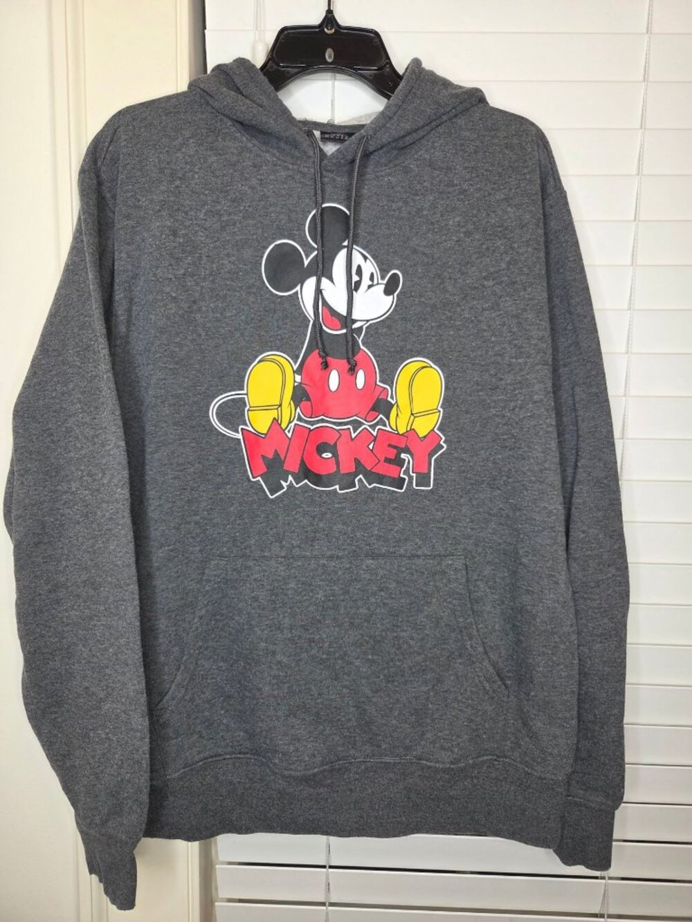 Mens Disney Mickey Mouse Gray Pullover Hoodie Sweatshirt M Cotton Blend